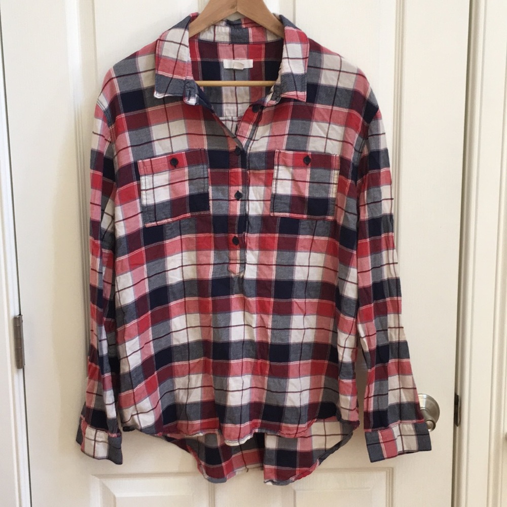 Plaid High-Low Long Sleeve Shirt